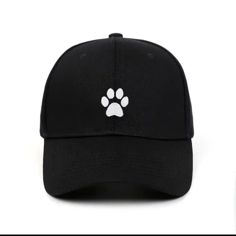 Cool Hippie Cute Curved Brim Baseball Cap, Embroidery Dog/Cat Paw Cotton